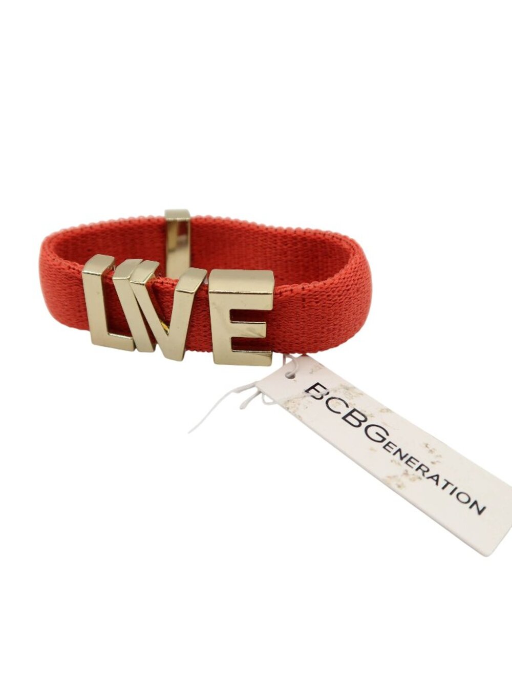 BCBGENERATION Live Gold Tone & Burnt Orange Stretch Bracelet NWT Y2K Affirmation
